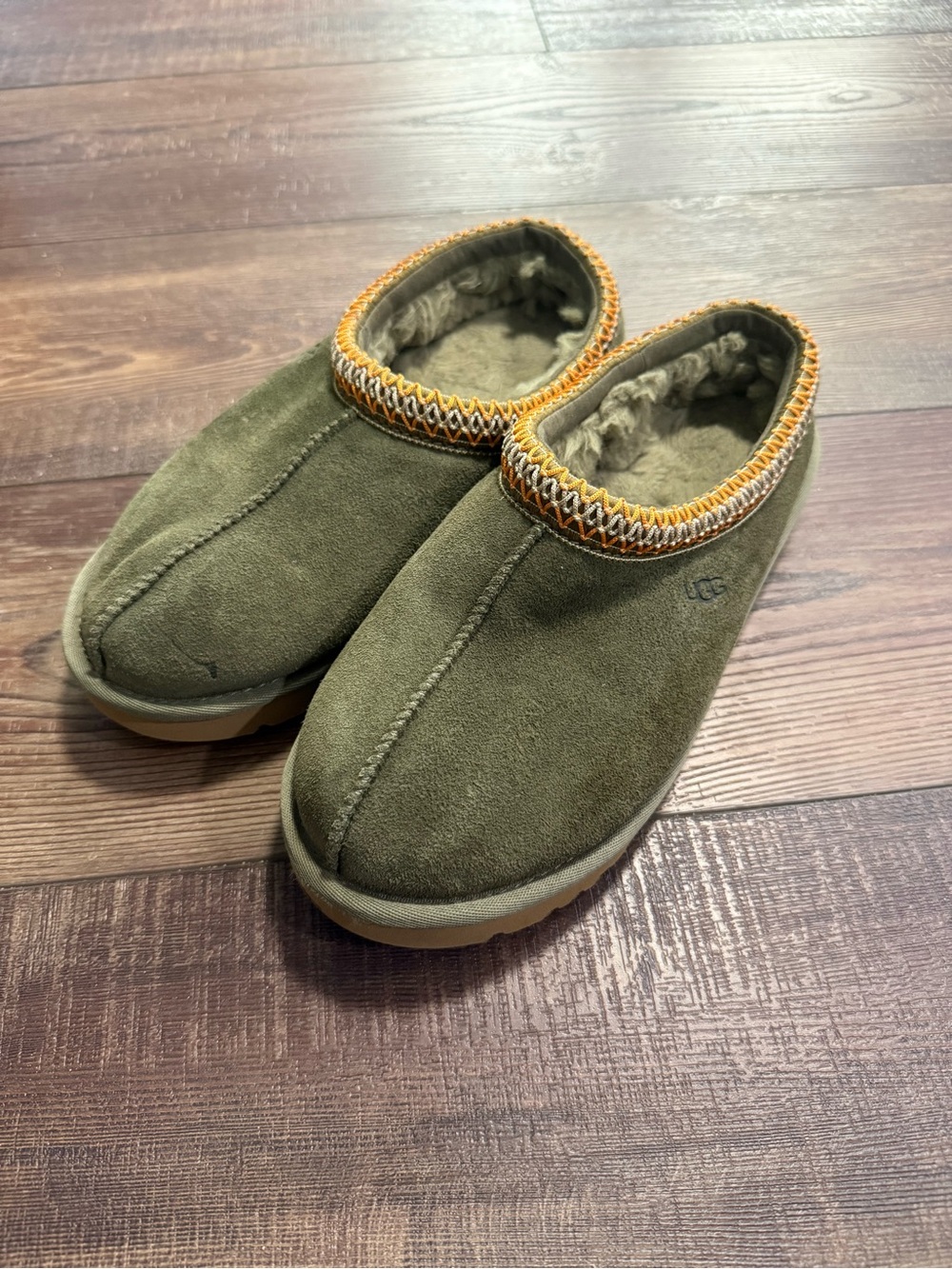 UGG Olive Green Suede Shearling Tasman Slipper Women’s Size 8
